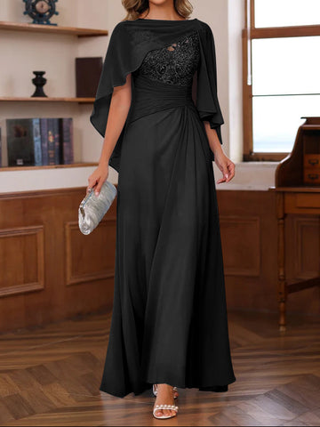 A-Line/Princess V-Neck 2 Pics Floor-Length Mother of the Bride Dresses with Appliques, Ruffles & Wrap