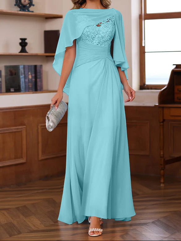 A-Line/Princess V-Neck 2 Pics Floor-Length Mother of the Bride Dresses with Appliques, Ruffles & Wrap