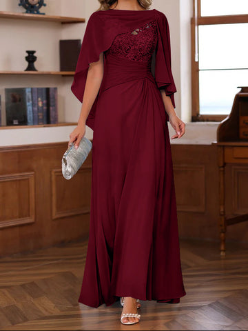 A-Line/Princess V-Neck 2 Pics Floor-Length Mother of the Bride Dresses with Appliques, Ruffles & Wrap
