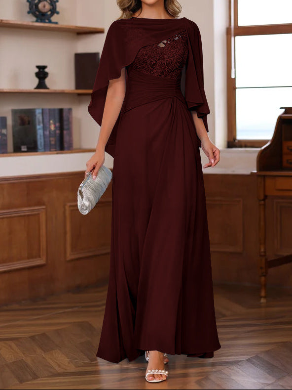 A-Line/Princess V-Neck 2 Pics Floor-Length Mother of the Bride Dresses with Appliques, Ruffles & Wrap