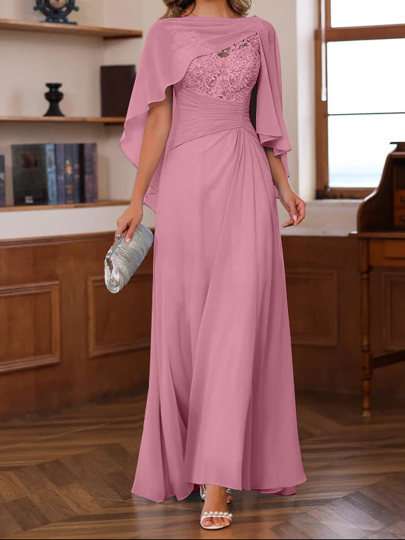 A-Line/Princess V-Neck 2 Pics Floor-Length Mother of the Bride Dresses with Appliques, Ruffles & Wrap