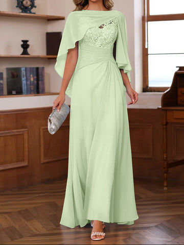 A-Line/Princess V-Neck 2 Pics Floor-Length Mother of the Bride Dresses with Appliques, Ruffles & Wrap