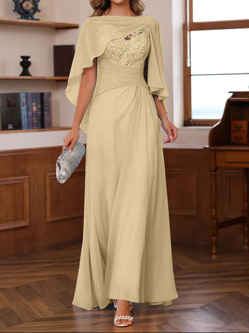 A-Line/Princess V-Neck 2 Pics Floor-Length Mother of the Bride Dresses with Appliques, Ruffles & Wrap
