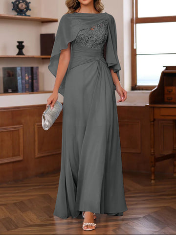 A-Line/Princess V-Neck 2 Pics Floor-Length Mother of the Bride Dresses with Appliques, Ruffles & Wrap