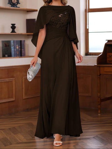 A-Line/Princess V-Neck 2 Pics Floor-Length Mother of the Bride Dresses with Appliques, Ruffles & Wrap