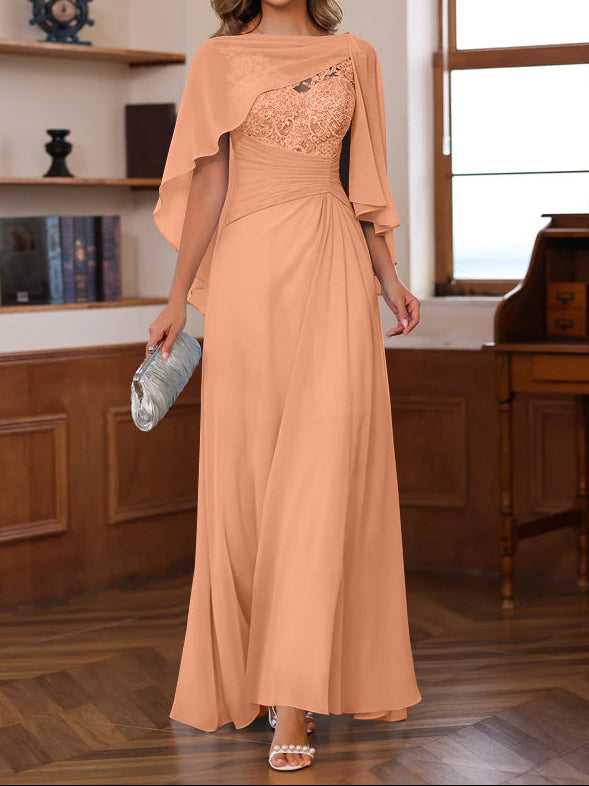A-Line/Princess V-Neck 2 Pics Floor-Length Mother of the Bride Dresses with Appliques, Ruffles & Wrap