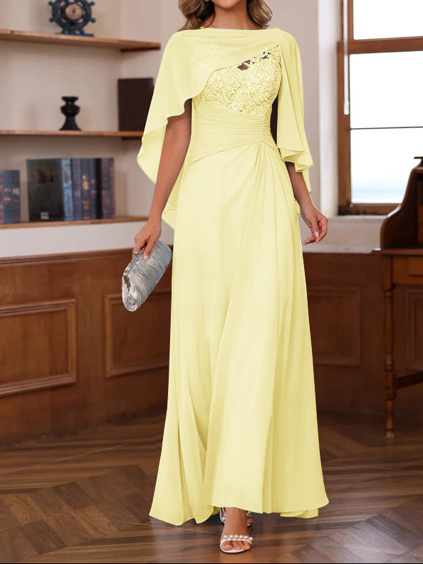 A-Line/Princess V-Neck 2 Pics Floor-Length Mother of the Bride Dresses with Appliques, Ruffles & Wrap