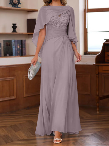A-Line/Princess V-Neck 2 Pics Floor-Length Mother of the Bride Dresses with Appliques, Ruffles & Wrap