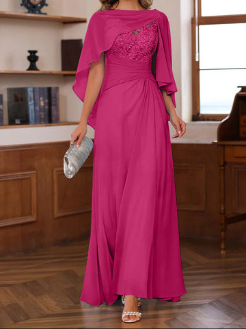 A-Line/Princess V-Neck 2 Pics Floor-Length Mother of the Bride Dresses with Appliques, Ruffles & Wrap