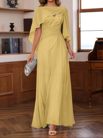A-Line/Princess V-Neck 2 Pics Floor-Length Mother of the Bride Dresses with Appliques, Ruffles & Wrap