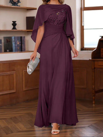 A-Line/Princess V-Neck 2 Pics Floor-Length Mother of the Bride Dresses with Appliques, Ruffles & Wrap