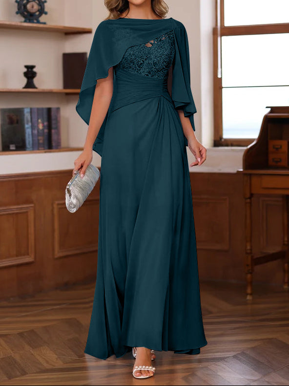 A-Line/Princess V-Neck 2 Pics Floor-Length Mother of the Bride Dresses with Appliques, Ruffles & Wrap