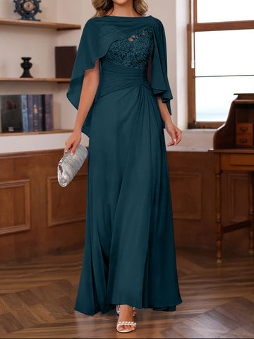 A-Line/Princess V-Neck 2 Pics Floor-Length Mother of the Bride Dresses with Appliques, Ruffles & Wrap