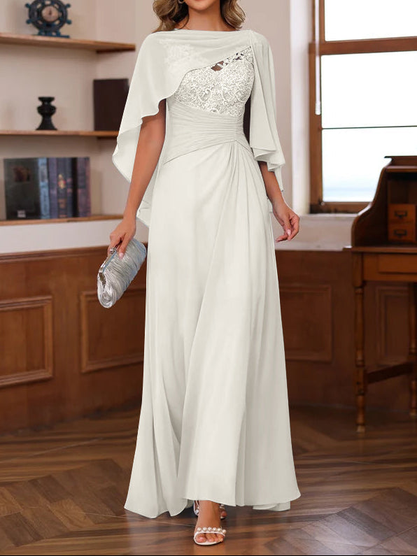 A-Line/Princess V-Neck 2 Pics Floor-Length Mother of the Bride Dresses with Appliques, Ruffles & Wrap