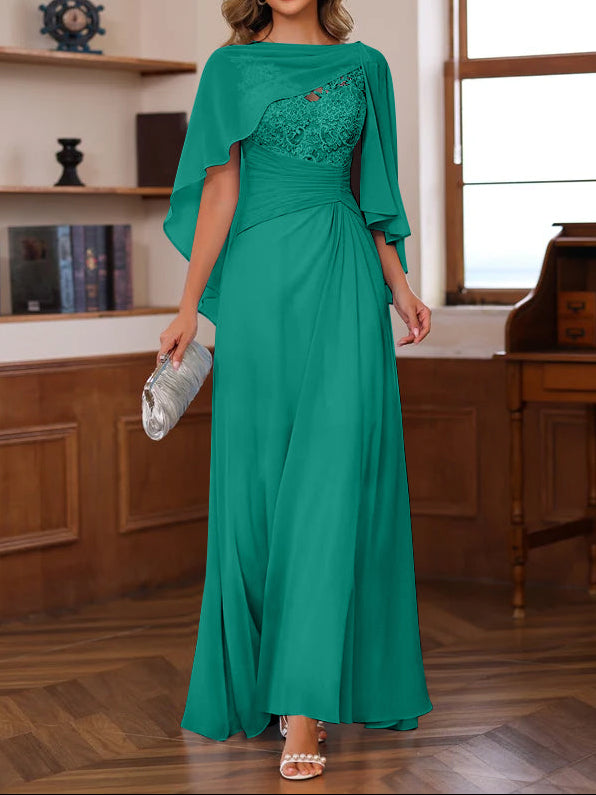 A-Line/Princess V-Neck 2 Pics Floor-Length Mother of the Bride Dresses with Appliques, Ruffles & Wrap