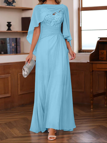 A-Line/Princess V-Neck 2 Pics Floor-Length Mother of the Bride Dresses with Appliques, Ruffles & Wrap