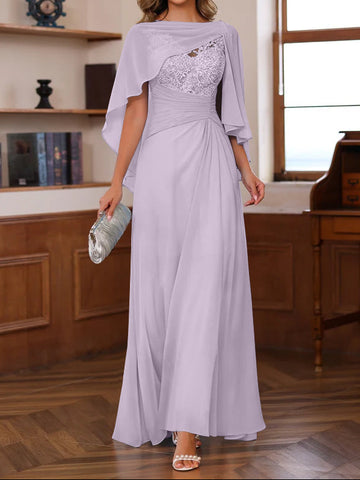 A-Line/Princess V-Neck 2 Pics Floor-Length Mother of the Bride Dresses with Appliques, Ruffles & Wrap