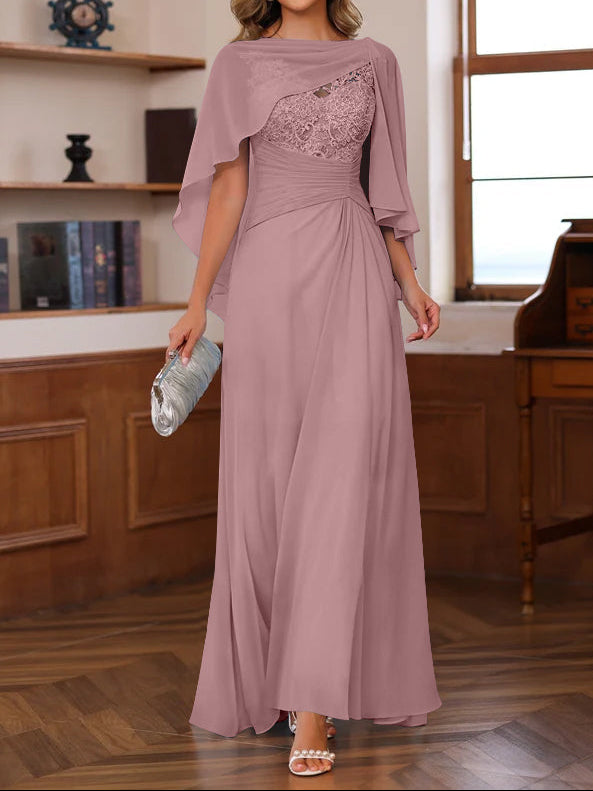 A-Line/Princess V-Neck 2 Pics Floor-Length Mother of the Bride Dresses with Appliques, Ruffles & Wrap