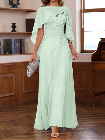 A-Line/Princess V-Neck 2 Pics Floor-Length Mother of the Bride Dresses with Appliques, Ruffles & Wrap