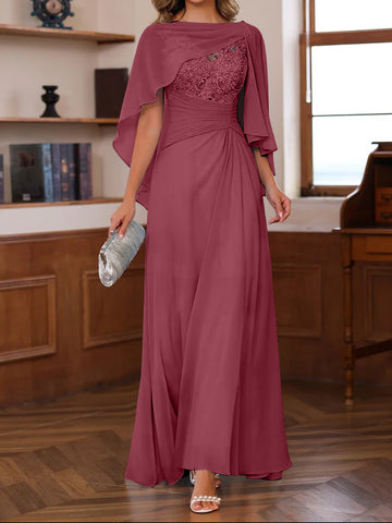 A-Line/Princess V-Neck 2 Pics Floor-Length Mother of the Bride Dresses with Appliques, Ruffles & Wrap