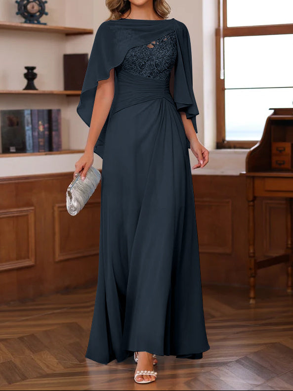 A-Line/Princess V-Neck 2 Pics Floor-Length Mother of the Bride Dresses with Appliques, Ruffles & Wrap