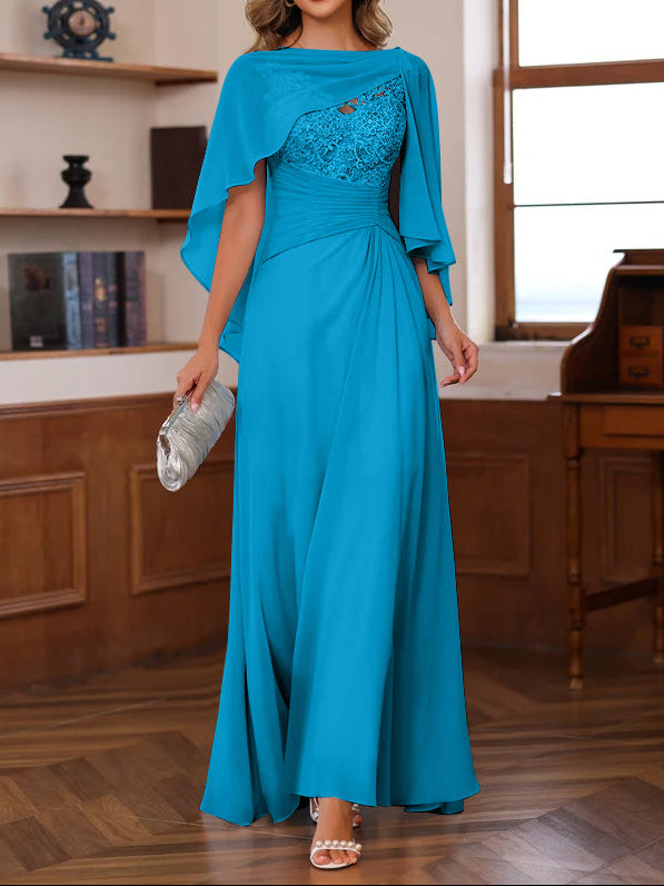 A-Line/Princess V-Neck 2 Pics Floor-Length Mother of the Bride Dresses with Appliques, Ruffles & Wrap