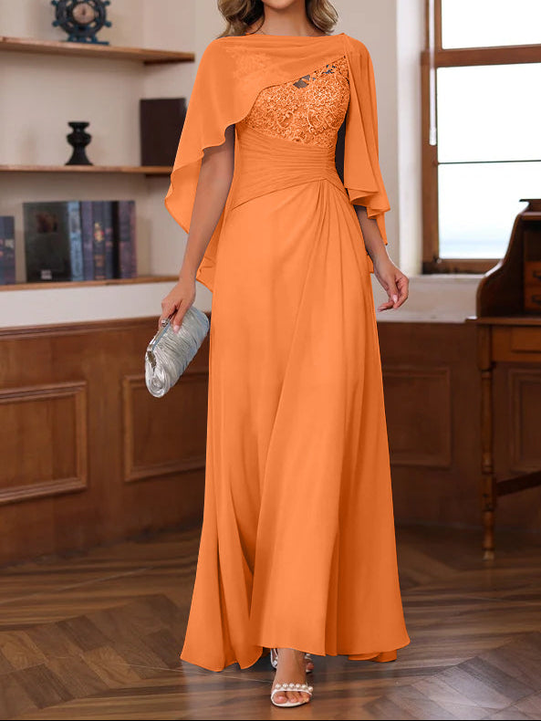 A-Line/Princess V-Neck 2 Pics Floor-Length Mother of the Bride Dresses with Appliques, Ruffles & Wrap