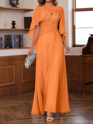 A-Line/Princess V-Neck 2 Pics Floor-Length Mother of the Bride Dresses with Appliques, Ruffles & Wrap