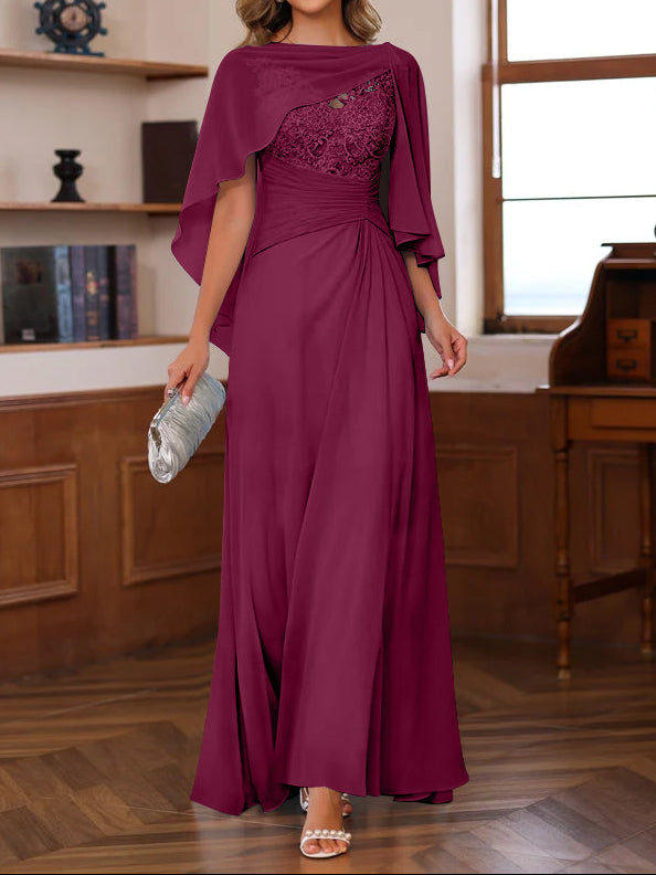 A-Line/Princess V-Neck 2 Pics Floor-Length Mother of the Bride Dresses with Appliques, Ruffles & Wrap