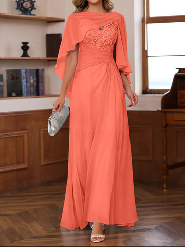 A-Line/Princess V-Neck 2 Pics Floor-Length Mother of the Bride Dresses with Appliques, Ruffles & Wrap