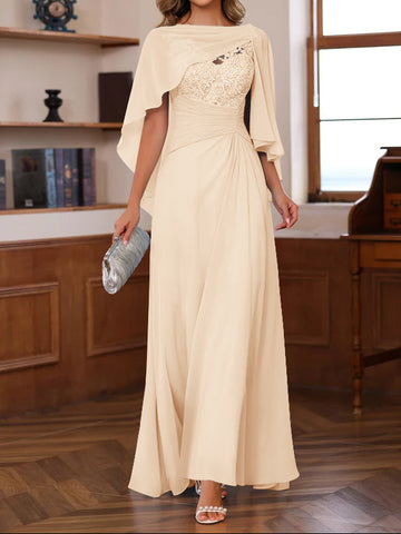 A-Line/Princess V-Neck 2 Pics Floor-Length Mother of the Bride Dresses with Appliques, Ruffles & Wrap