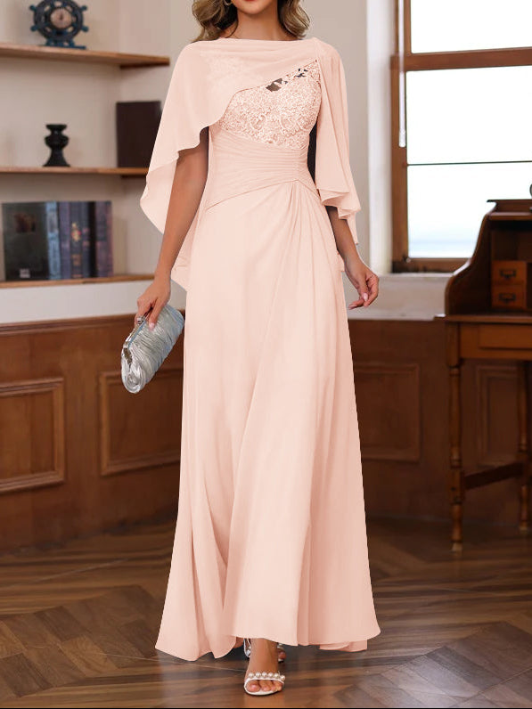 A-Line/Princess V-Neck 2 Pics Floor-Length Mother of the Bride Dresses with Appliques, Ruffles & Wrap