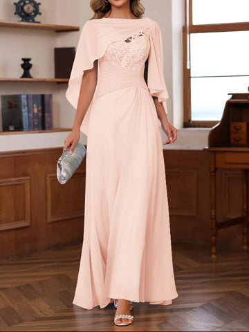 A-Line/Princess V-Neck 2 Pics Floor-Length Mother of the Bride Dresses with Appliques, Ruffles & Wrap