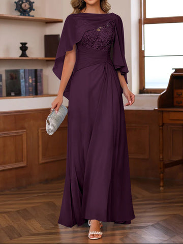 A-Line/Princess V-Neck 2 Pics Floor-Length Mother of the Bride Dresses with Appliques, Ruffles & Wrap