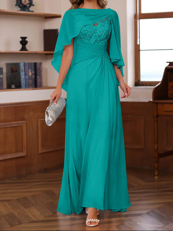 A-Line/Princess V-Neck 2 Pics Floor-Length Mother of the Bride Dresses with Appliques, Ruffles & Wrap
