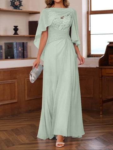A-Line/Princess V-Neck 2 Pics Floor-Length Mother of the Bride Dresses with Appliques, Ruffles & Wrap