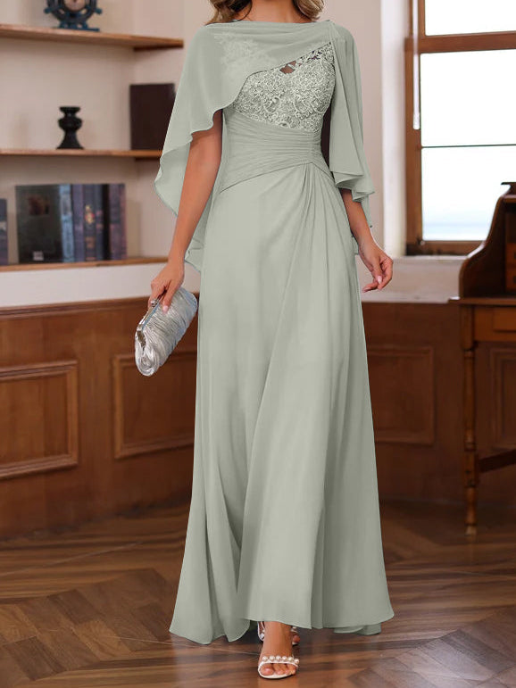 A-Line/Princess V-Neck 2 Pics Floor-Length Mother of the Bride Dresses with Appliques, Ruffles & Wrap