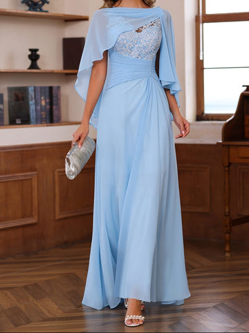 A-Line/Princess V-Neck 2 Pics Floor-Length Mother of the Bride Dresses with Appliques, Ruffles & Wrap