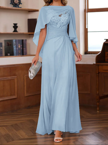 A-Line/Princess V-Neck 2 Pics Floor-Length Mother of the Bride Dresses with Appliques, Ruffles & Wrap