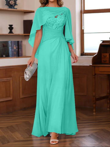 A-Line/Princess V-Neck 2 Pics Floor-Length Mother of the Bride Dresses with Appliques, Ruffles & Wrap