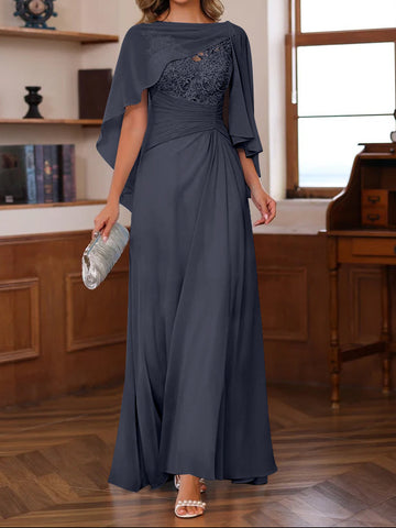 A-Line/Princess V-Neck 2 Pics Floor-Length Mother of the Bride Dresses with Appliques, Ruffles & Wrap