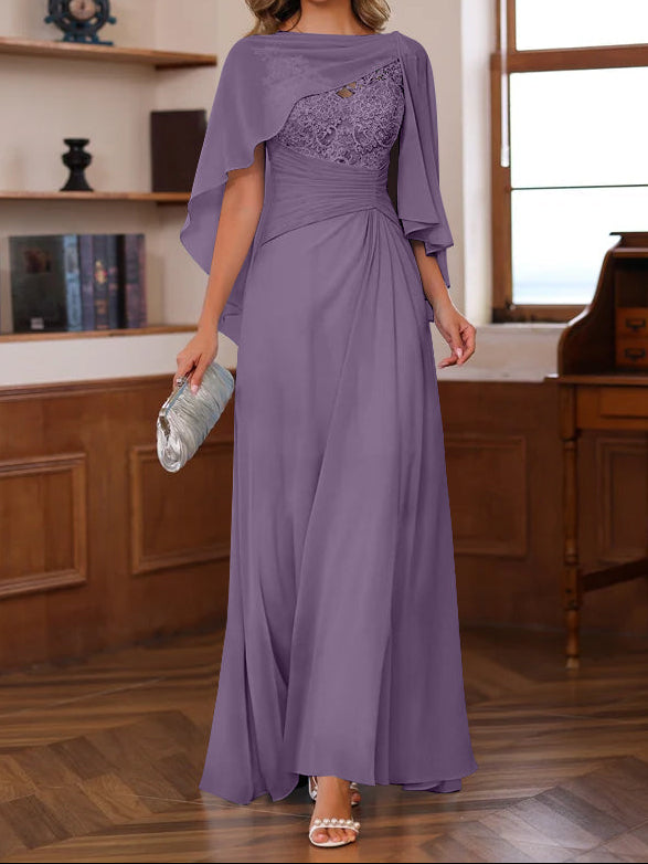 A-Line/Princess V-Neck 2 Pics Floor-Length Mother of the Bride Dresses with Appliques, Ruffles & Wrap