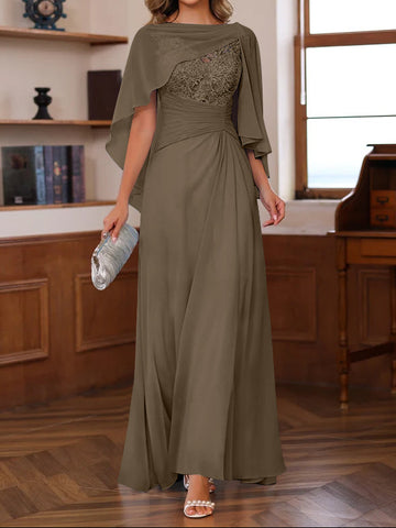 A-Line/Princess V-Neck 2 Pics Floor-Length Mother of the Bride Dresses with Appliques, Ruffles & Wrap