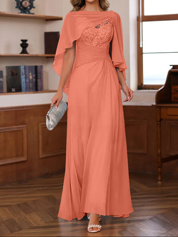 A-Line/Princess V-Neck 2 Pics Floor-Length Mother of the Bride Dresses with Appliques, Ruffles & Wrap