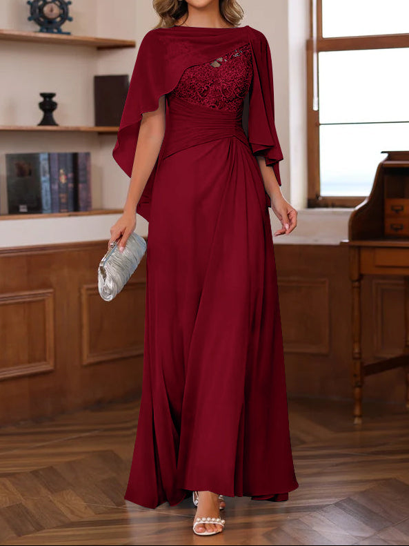 A-Line/Princess V-Neck 2 Pics Floor-Length Mother of the Bride Dresses with Appliques, Ruffles & Wrap