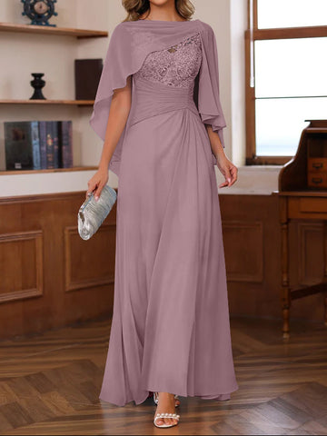 A-Line/Princess V-Neck 2 Pics Floor-Length Mother of the Bride Dresses with Appliques, Ruffles & Wrap