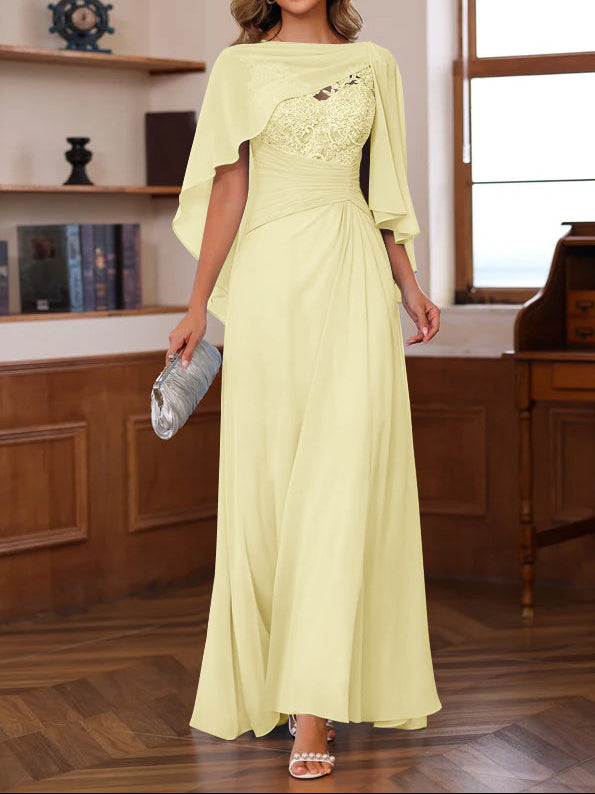 A-Line/Princess V-Neck 2 Pics Floor-Length Mother of the Bride Dresses with Appliques, Ruffles & Wrap