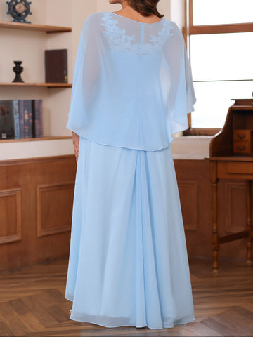 A-Line/Princess V-Neck 2 Pics Floor-Length Mother of the Bride Dresses with Appliques, Ruffles & Wrap