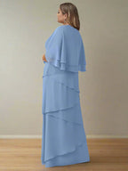 A-Line/Princess V-Neck Half Sleeves Floor-Length Regular & Plus Size Mother of the Bride Dresses with Ruffles