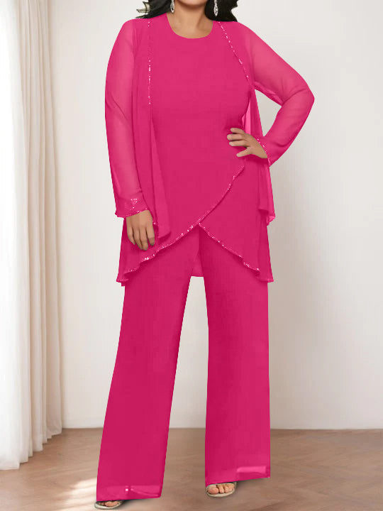 Chiffon Round Neck Mother of the Bride Pantsuits with Jacket